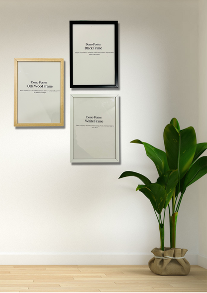 a potted plant sitting next to two framed pictures